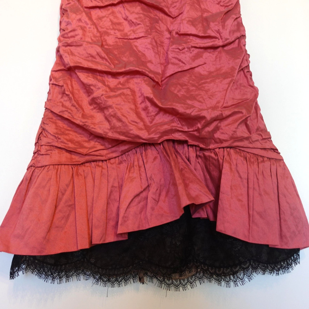 BCBGMAXAZRIA Dress Womens 8 Coral Fleur Strapless Ruched Taffeta Lace Mini Party - Picture 3 of 11